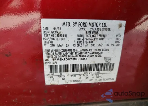 2018 Ford Explorer Xlt z USA, uszkodzony, nr VIN 1FM5K7DH2JGB63357